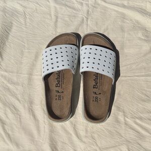 Birkenstock White Perforated Slide Loafers